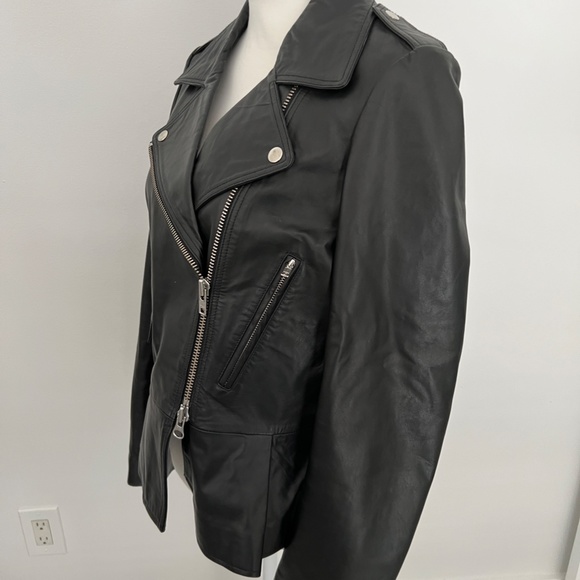 Barneys Black Leather Cropped Biker Jacket Peplum Large - Picture 4 of 10